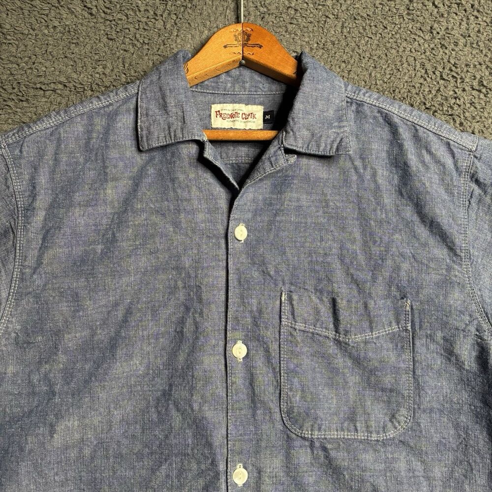 Freenote Cloth Dayton Shirt Mens Medium Denim Chambray Short Sleeve Selvedge